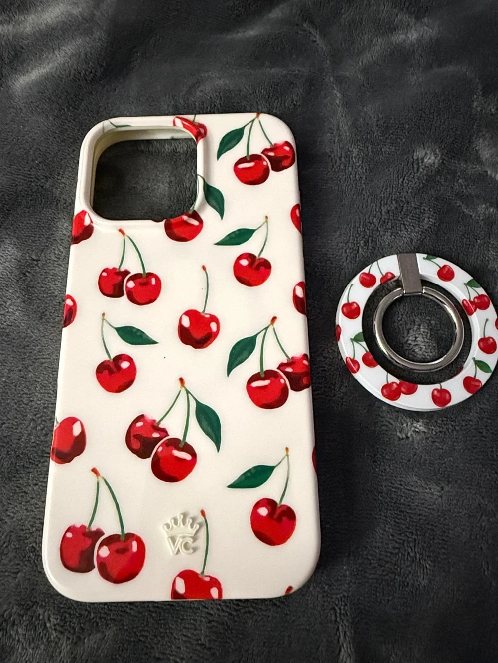 Velvet Caviar White Cherry Print Phone Case with Matching Ring